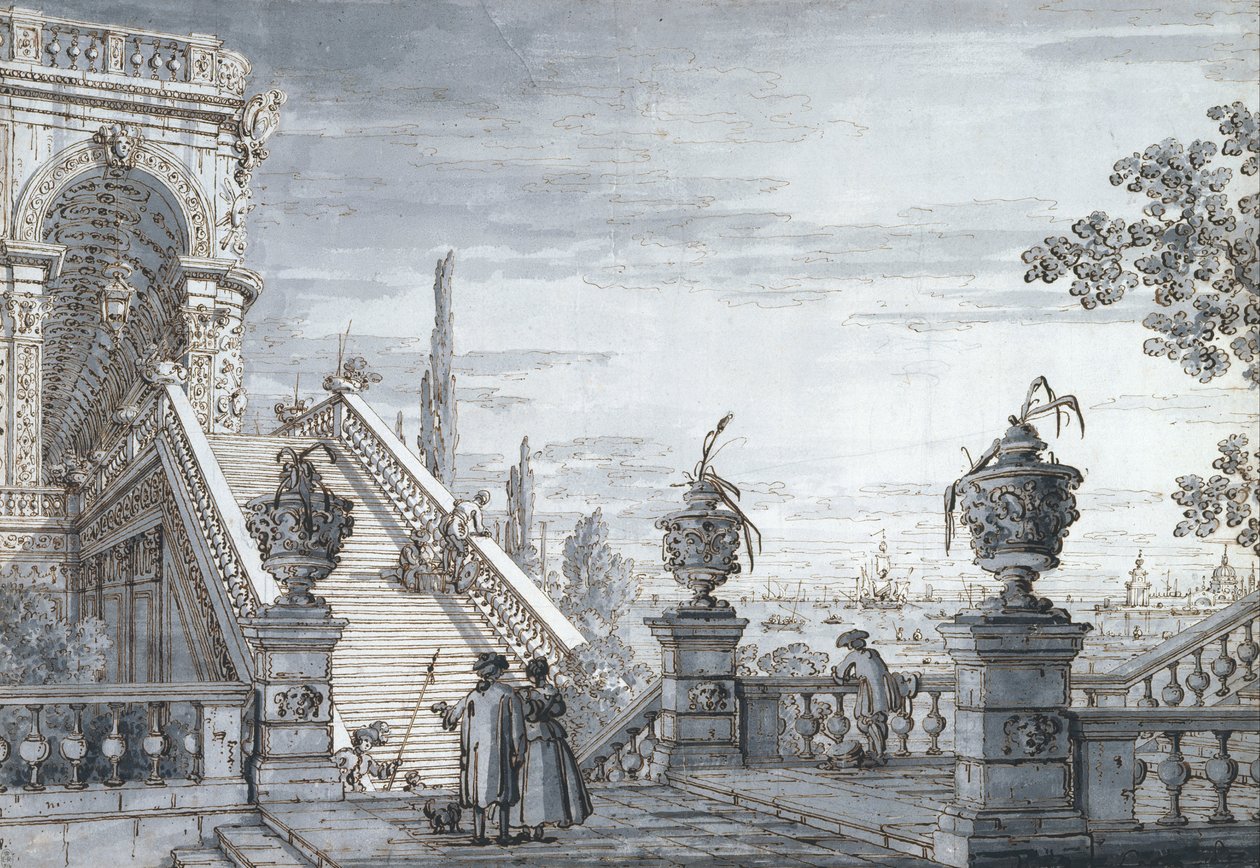 Un capriccio con una scala monumentale da Canaletto