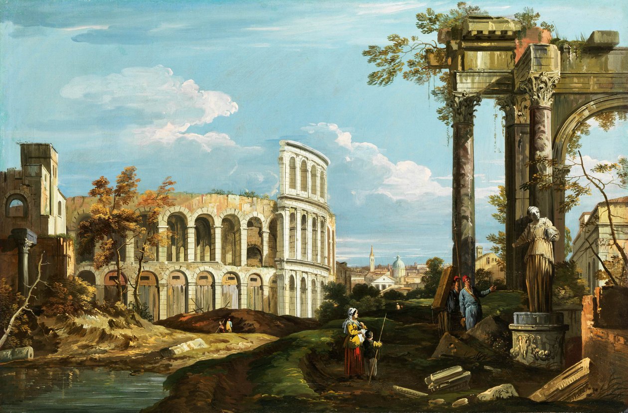 Canaletto Capriccio con arena da Canaletto