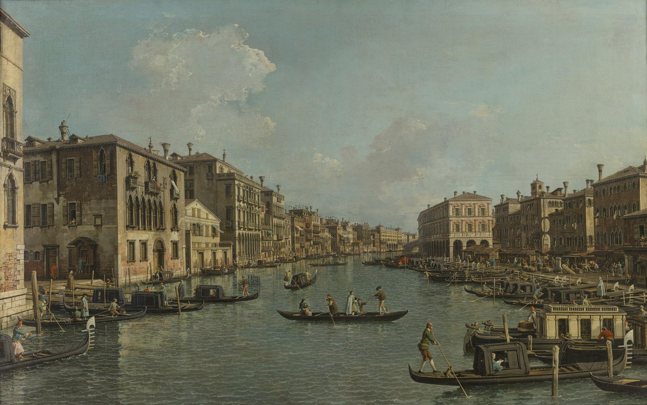 Tedesco: Der Canal Grande mit Blick in südöstlicher Richtung auf die Rialtobrücke Il Canal Grande con vista a sud-est verso il Ponte di Rialto da Canaletto