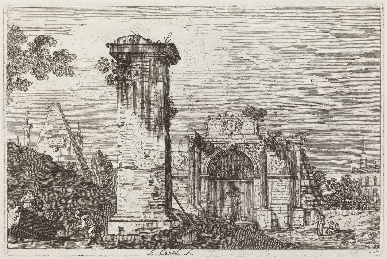 Paesaggio con monumenti in rovina (destra) da Canaletto