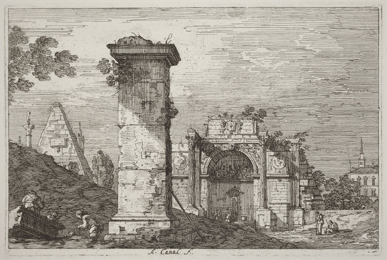 Paesaggio con monumenti in rovina [a destra] da Canaletto