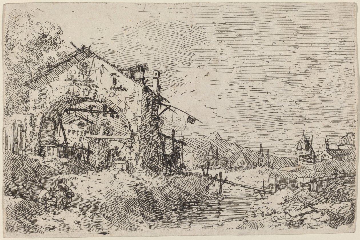 Paesaggio con donna al pozzo, c. 1735-1746 da Canaletto