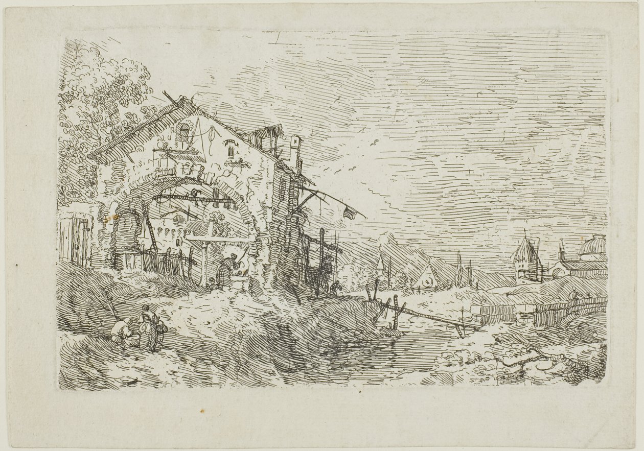 Paesaggio con donna al pozzo, da Vedute da Canaletto