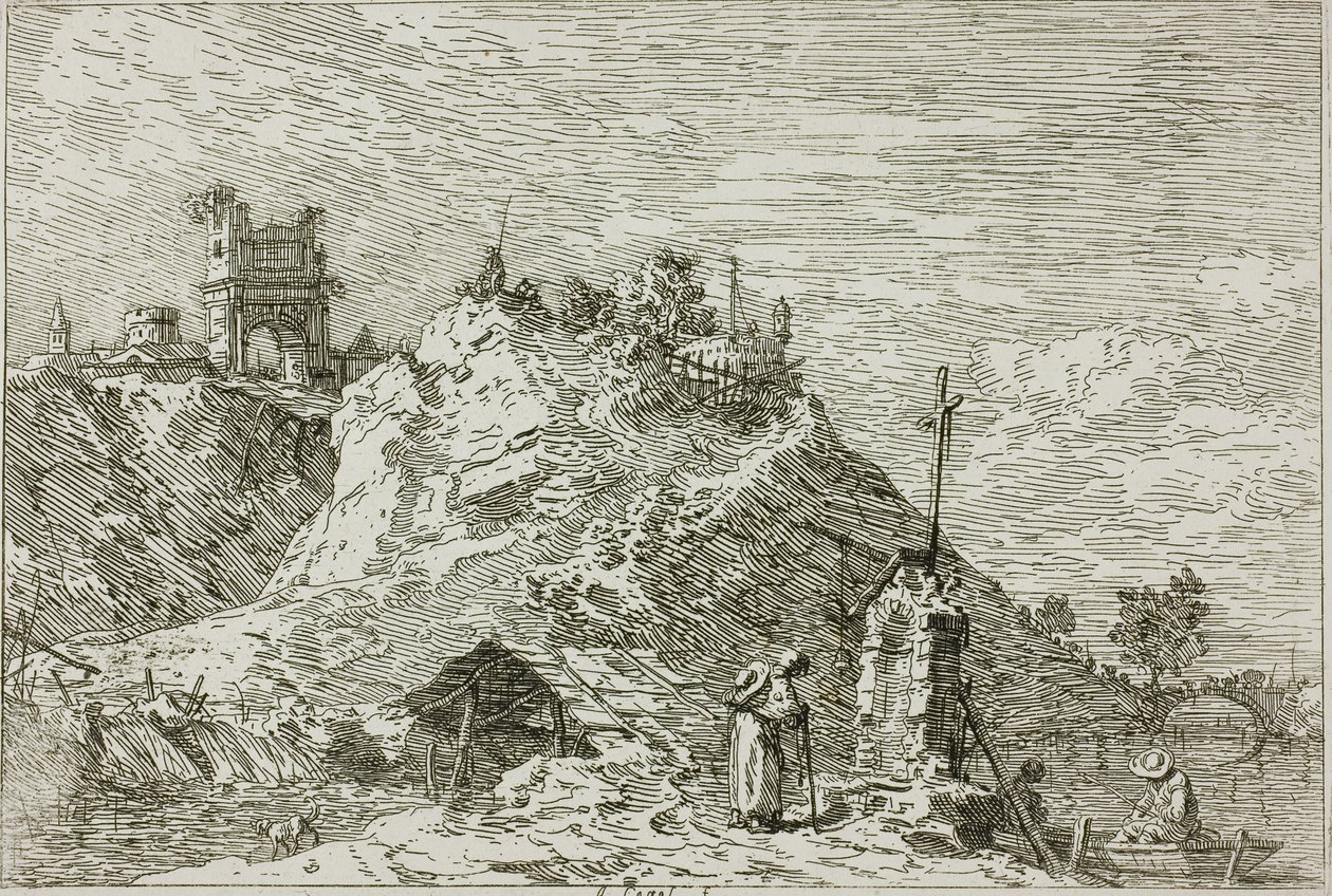 Paesaggio con il pellegrino in preghiera, da Vedute da Canaletto