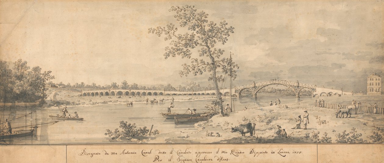Vecchio ponte di Walton visto dalla riva del Middlesex da Canaletto
