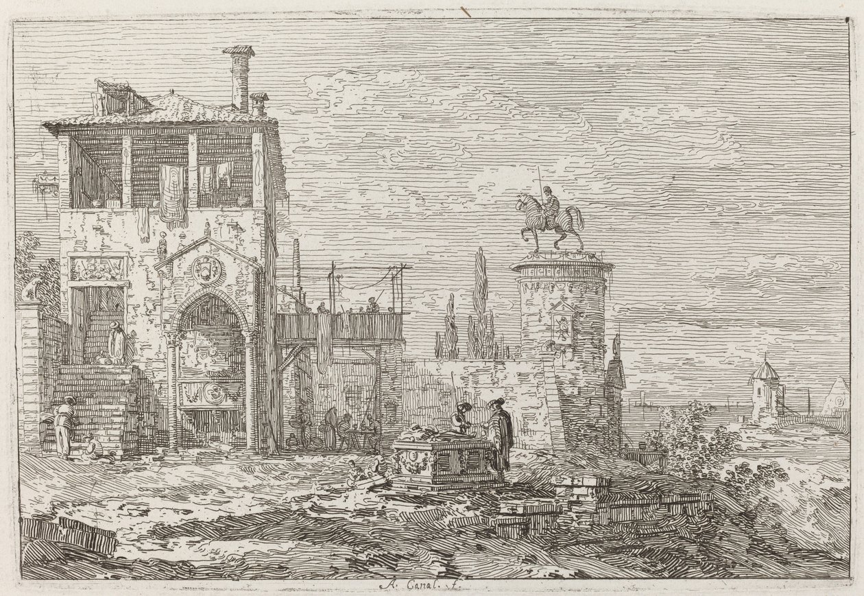 Il monumento equestre [in alto a destra], c. 1735-1746 da Canaletto