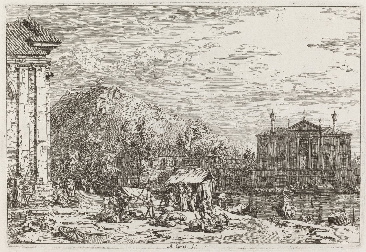 Il mercato a Dolo (in basso a sinistra) da Canaletto