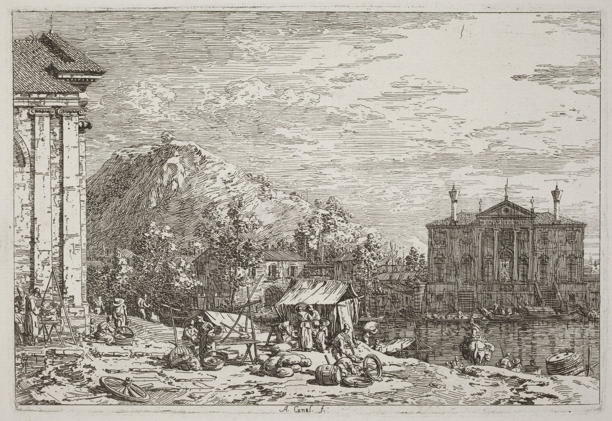 Il mercato a Dolo [in basso a sinistra] da Canaletto