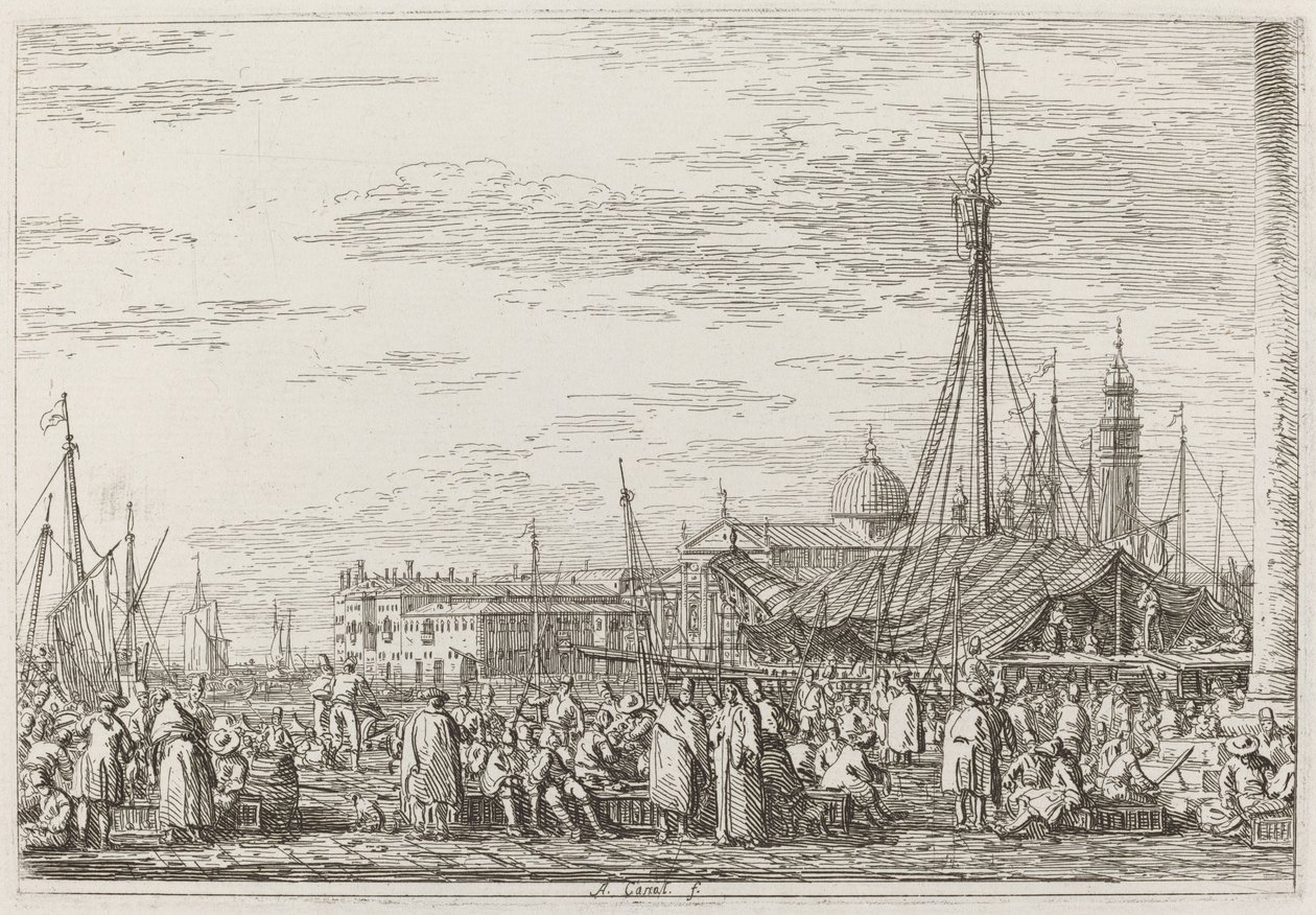 Il mercato sul Molo (in alto a sinistra) da Canaletto