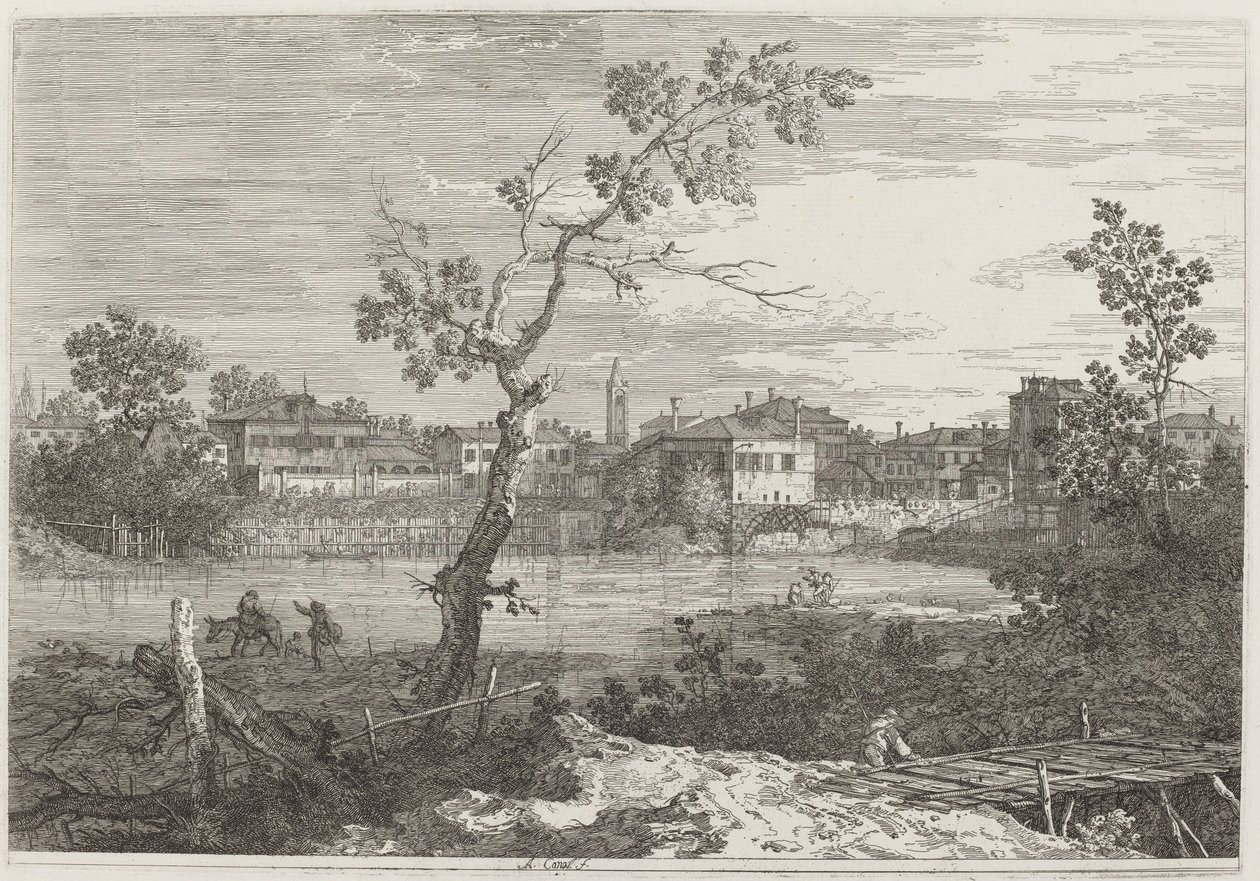 Veduta di una città su una riva del fiume, c. 1735-1746 da Canaletto