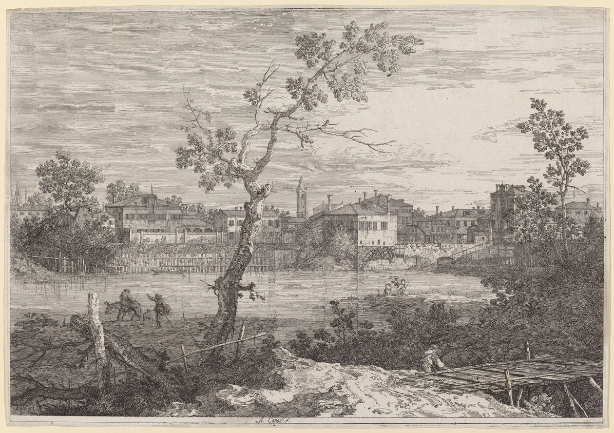 Veduta di una città su una riva del fiume, c. 1735-1746 da Canaletto