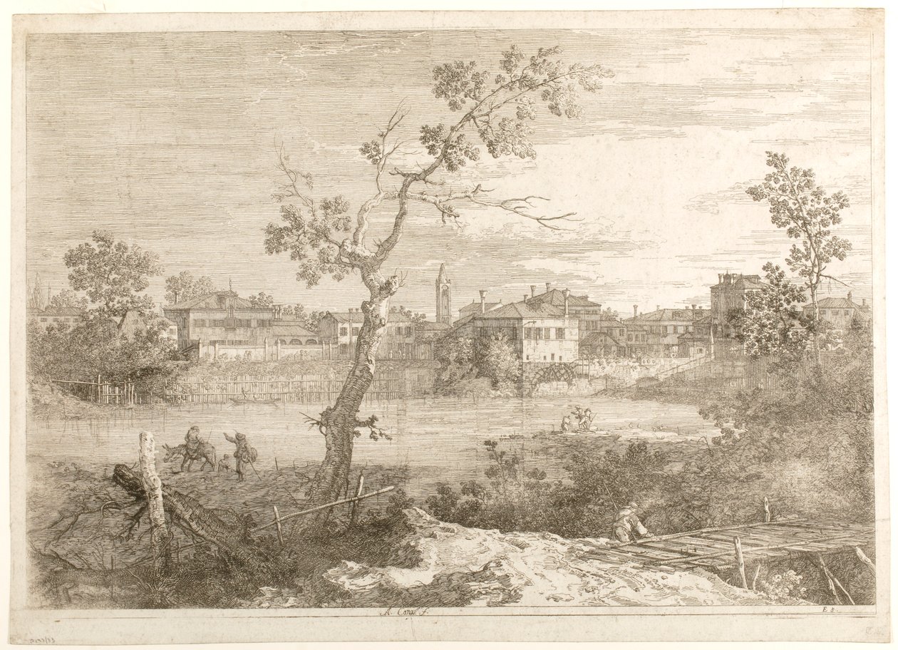 Veduta di una città sulle rive di un fiume, dalla serie “Vedute” da Canaletto