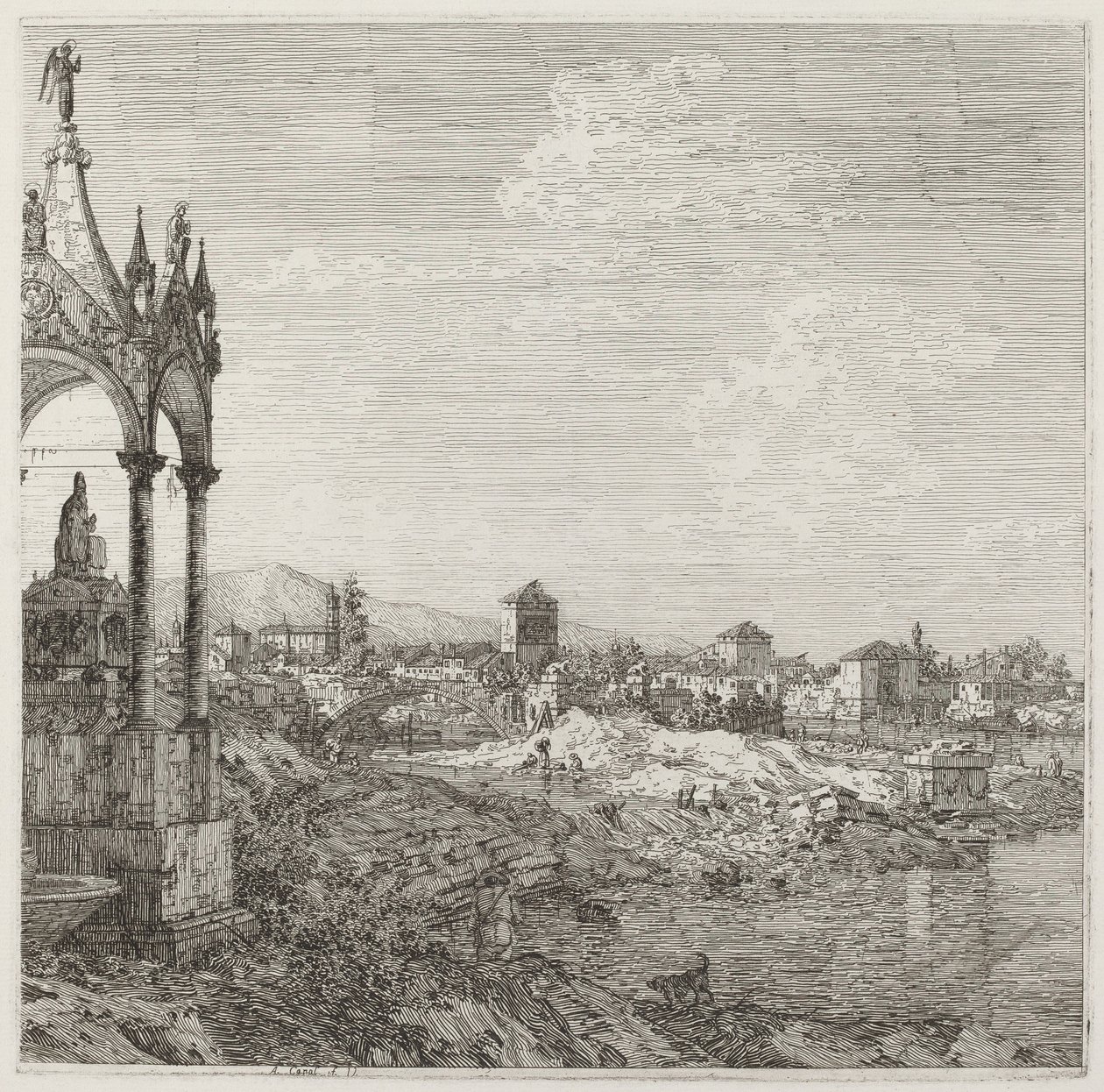 Veduta di una città con la tomba di un vescovo, c. 1735-1746 da Canaletto