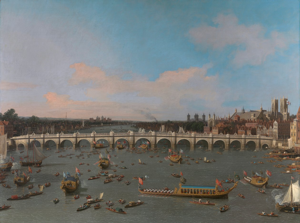 Ponte di Westminster, con la processione del sindaco sul Tamigi da Canaletto