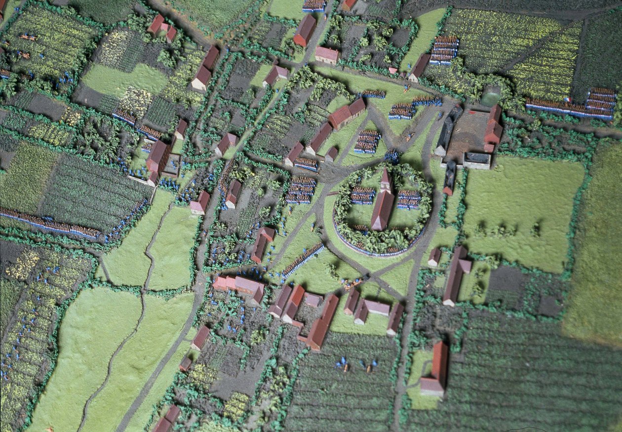 Diorama della Battaglia di Waterloo che mostra le truppe posizionate alle 19.45 del 18 giugno 1815 (dettaglio) da Capt. William Siborne