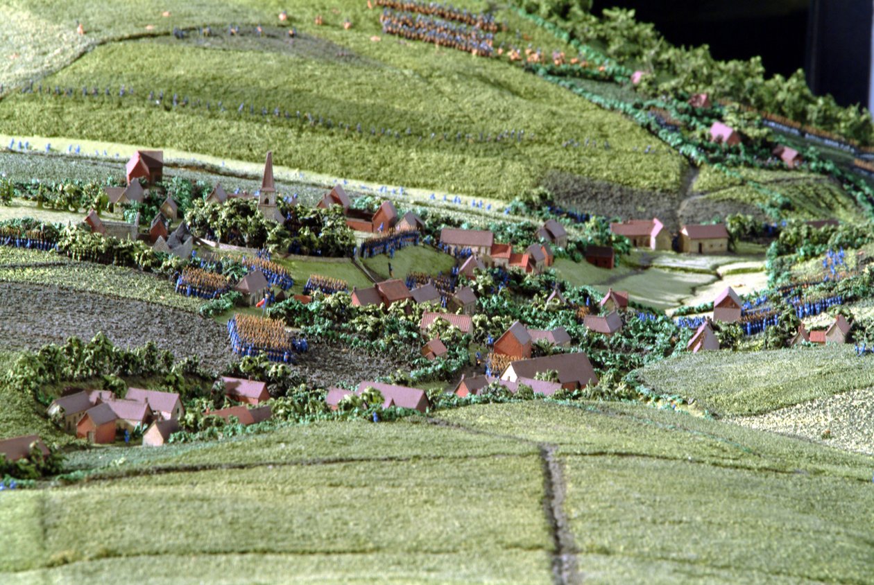 Diorama della battaglia di Waterloo che mostra le truppe posizionate alle 19.45 del 18 giugno 1815 (dettaglio) da Capt. William Siborne