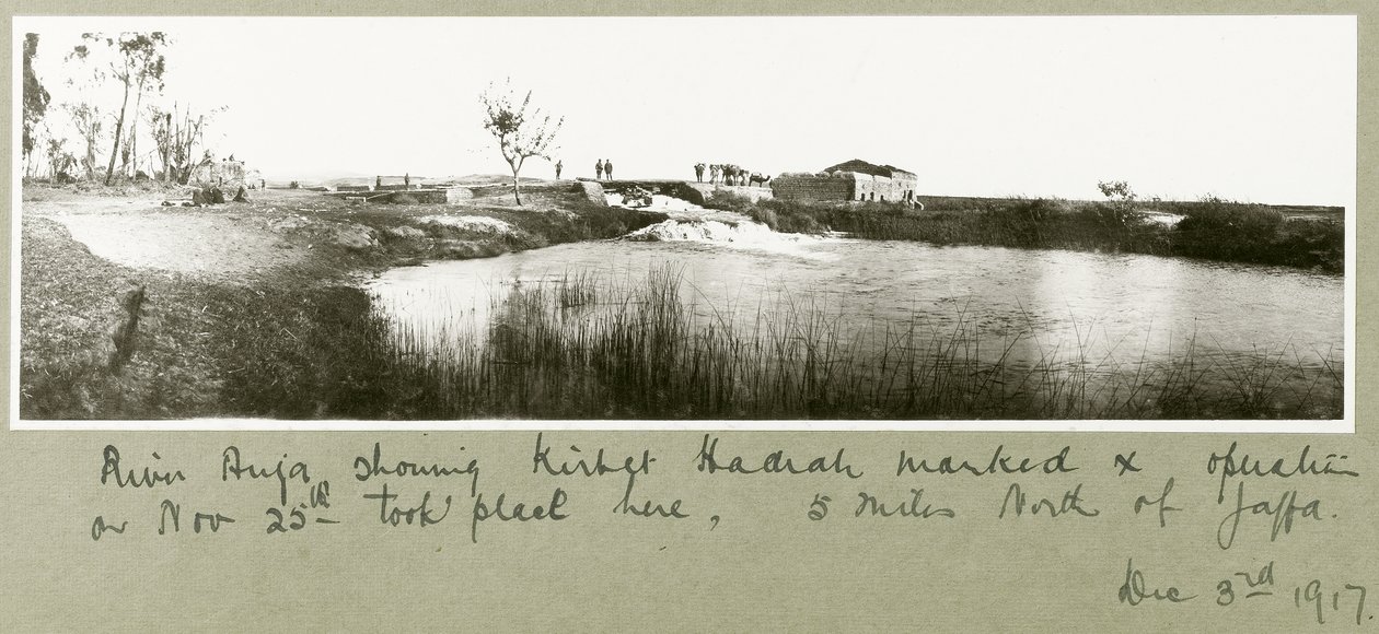 Fiume Auja, mostrando Khirbet Hadrah, 3 dicembre 1917 da Capt. Arthur Rhodes