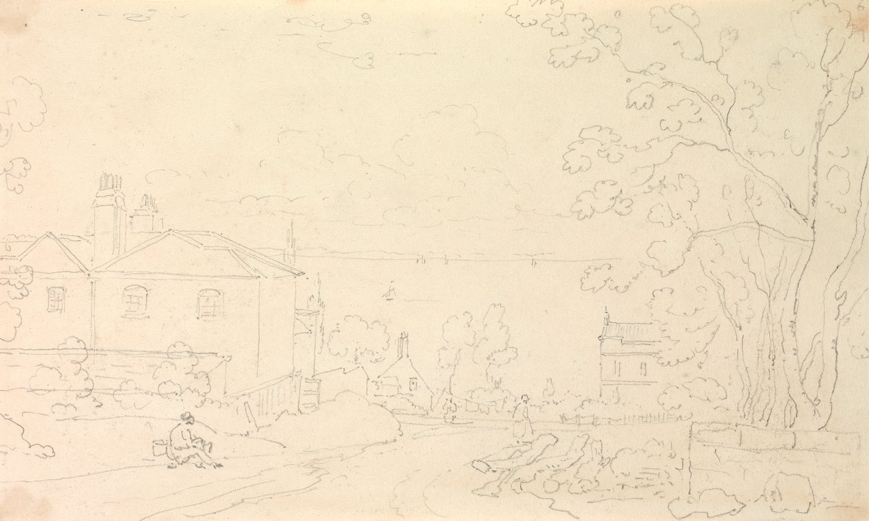 Schizzo di case vicino alla riva, Isola di Wight da Capt. Thomas Hastings
