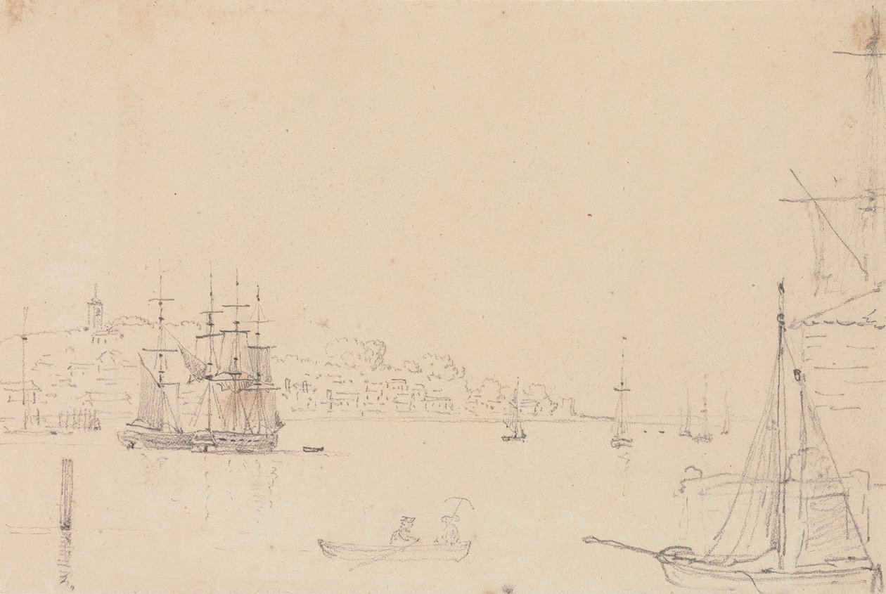 Schizzo di Navi vicino a West Cowes, Isola di Wight da Capt. Thomas Hastings