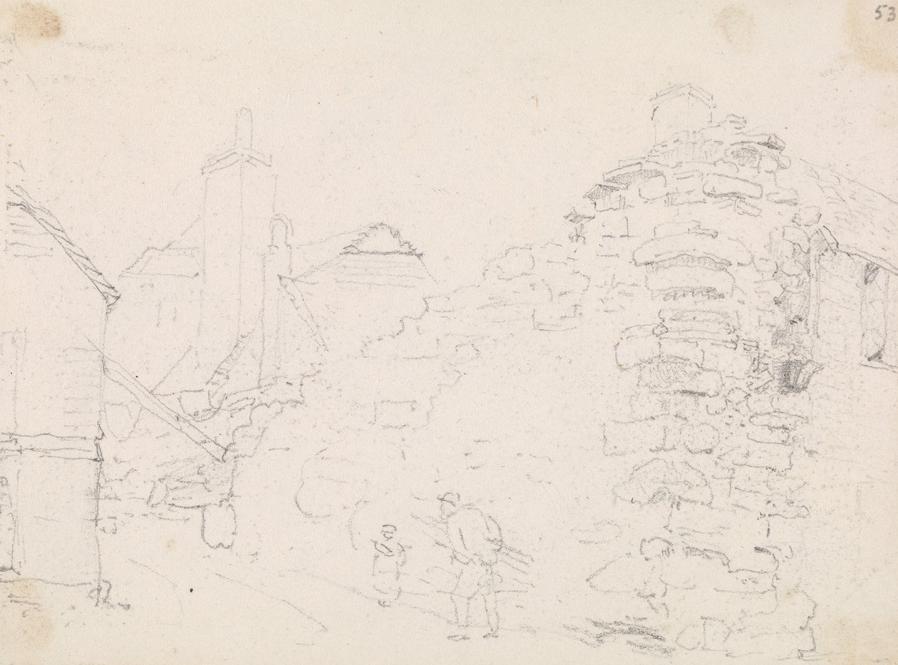 Schizzo di cottage in pietra in un villaggio da Capt. Thomas Hastings