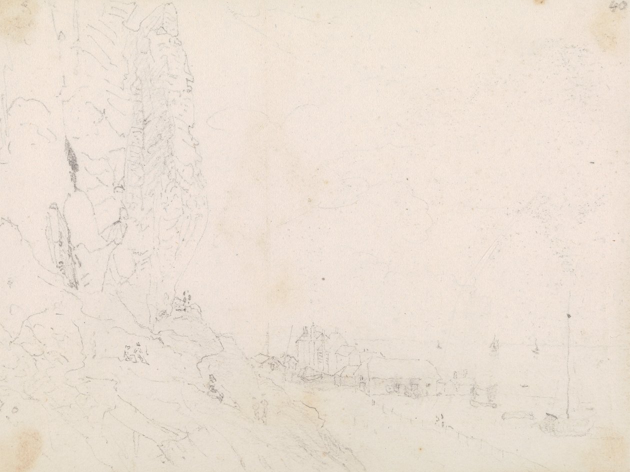 Schizzo di un villaggio marittimo vicino a una scogliera da Capt. Thomas Hastings
