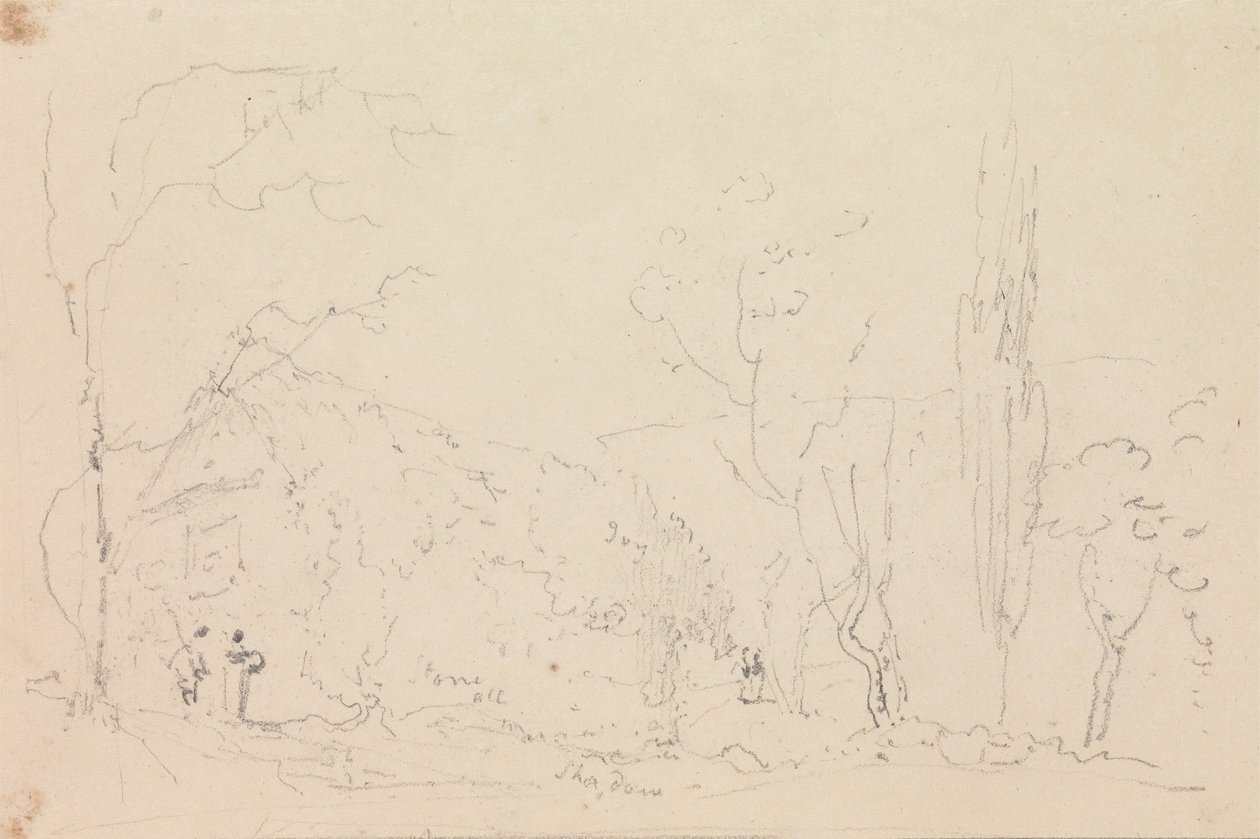 Schizzo di un cottage con tetto di paglia da Capt. Thomas Hastings