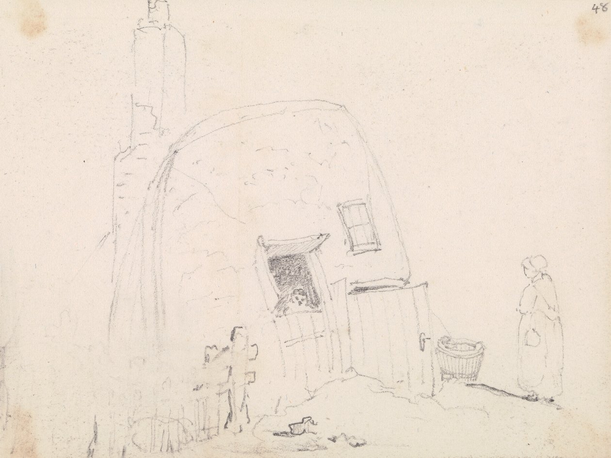 Schizzo di una Donna vicino a un Cottage da Capt. Thomas Hastings