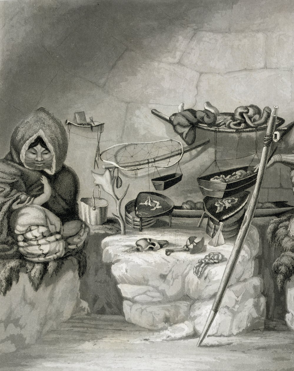 Interno di una capanna di neve eschimese, Winter Island 1822, inciso da Edward Francis Finden (1791-1857) pub. da John Murray, 1824 da Captain George Francis Lyon
