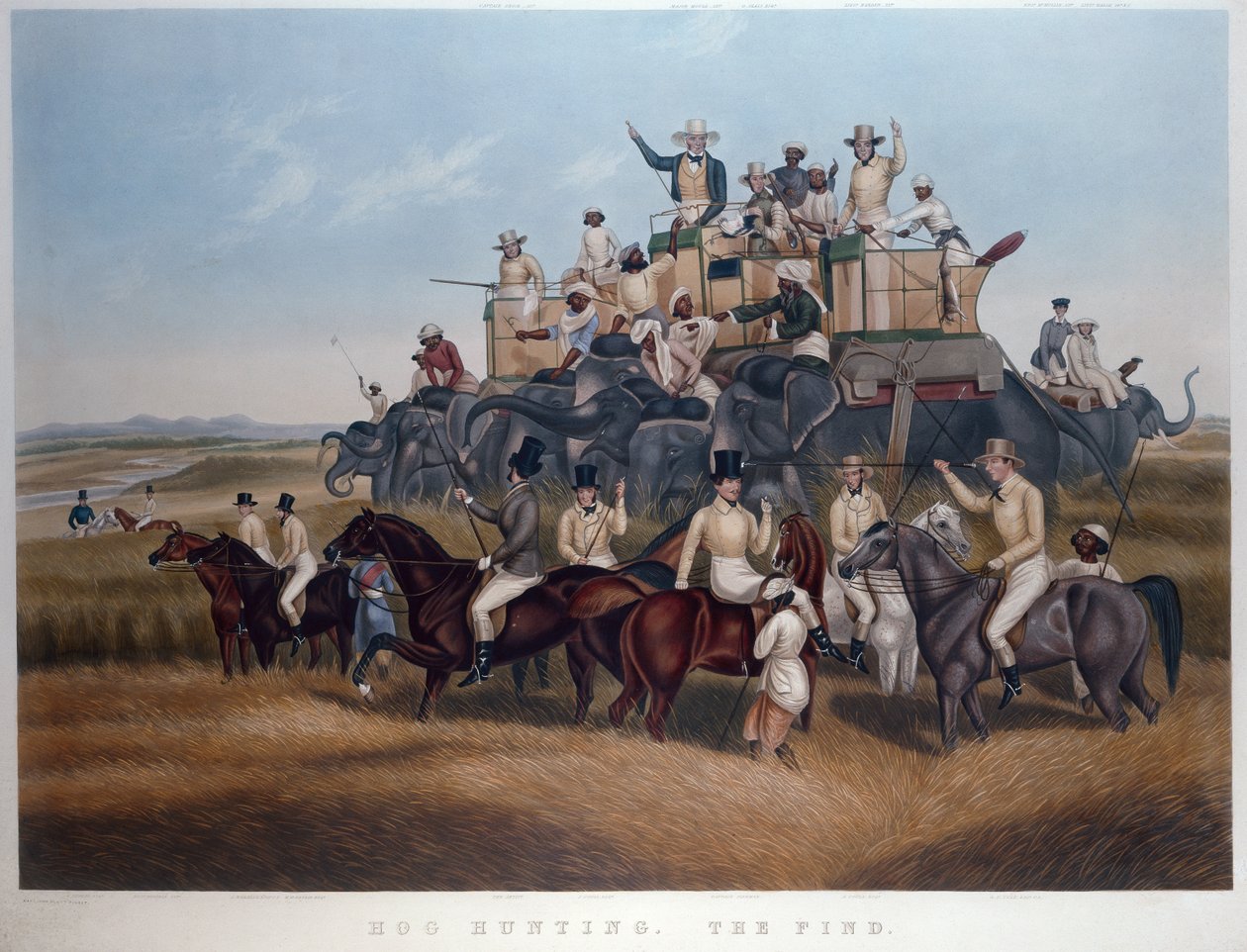 Caccia al cinghiale: La scoperta, inciso e pub. da Messrs Fores, c.1840 da Captain John (after) Platt