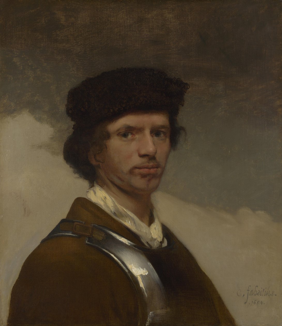 Un giovane con un berretto di pelliccia e una corazza (probabilmente un autoritratto) da Carel Fabritius