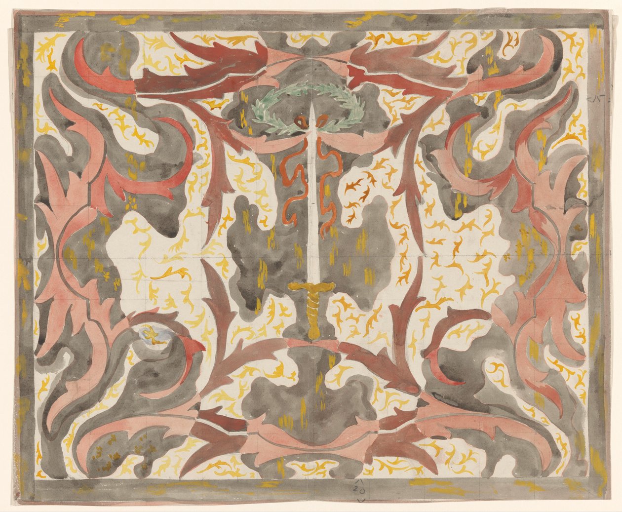 Progetto decorativo con spada eretta da Carel Adolph Lion Cachet