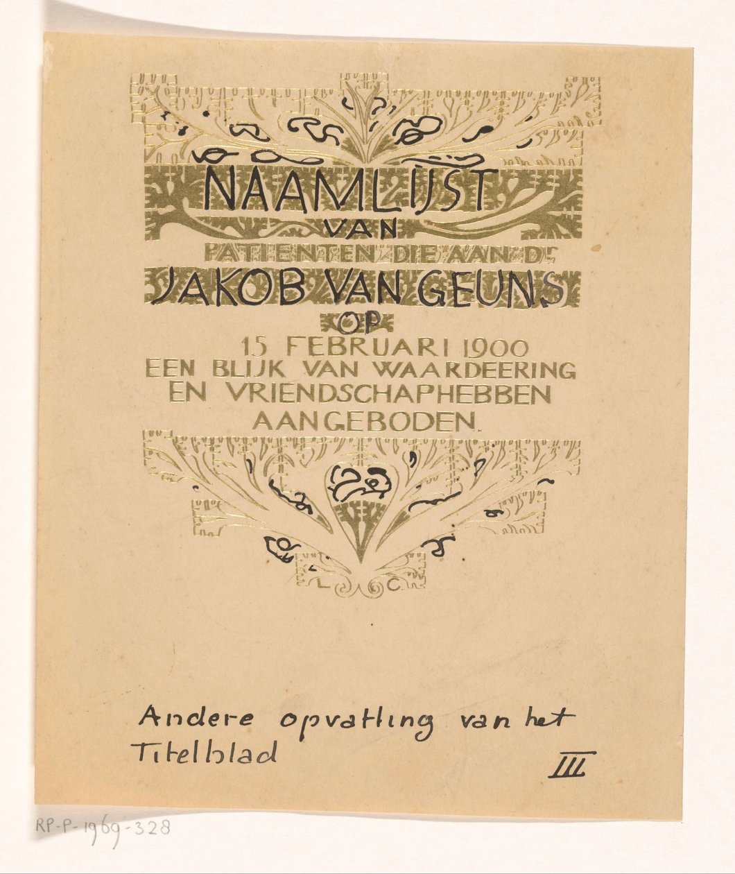Huldeblijk an Jacob van Geuns da Carel Adolph Lion Cachet