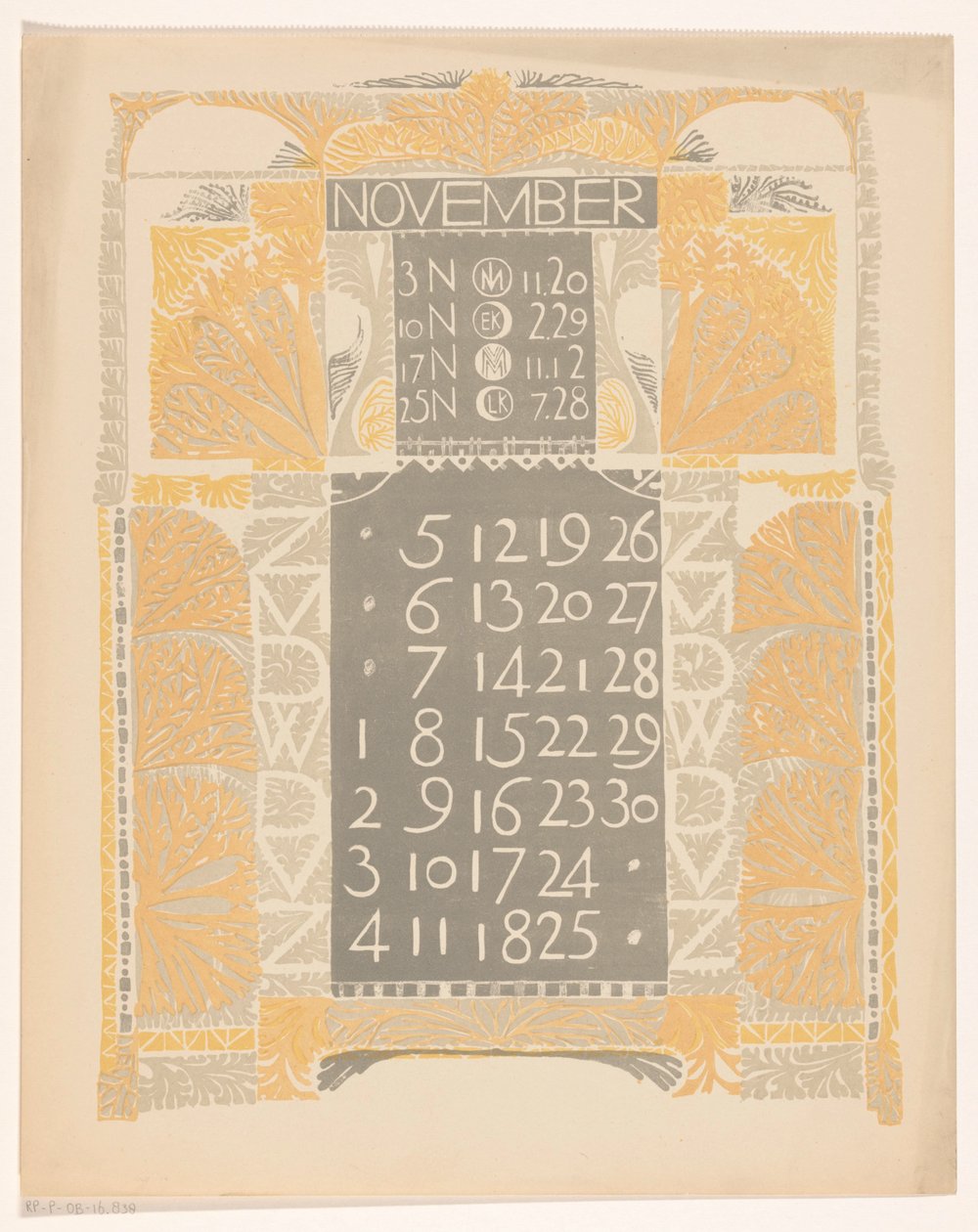 Kalenderblatt November 1899 da Carel Adolph Lion Cachet