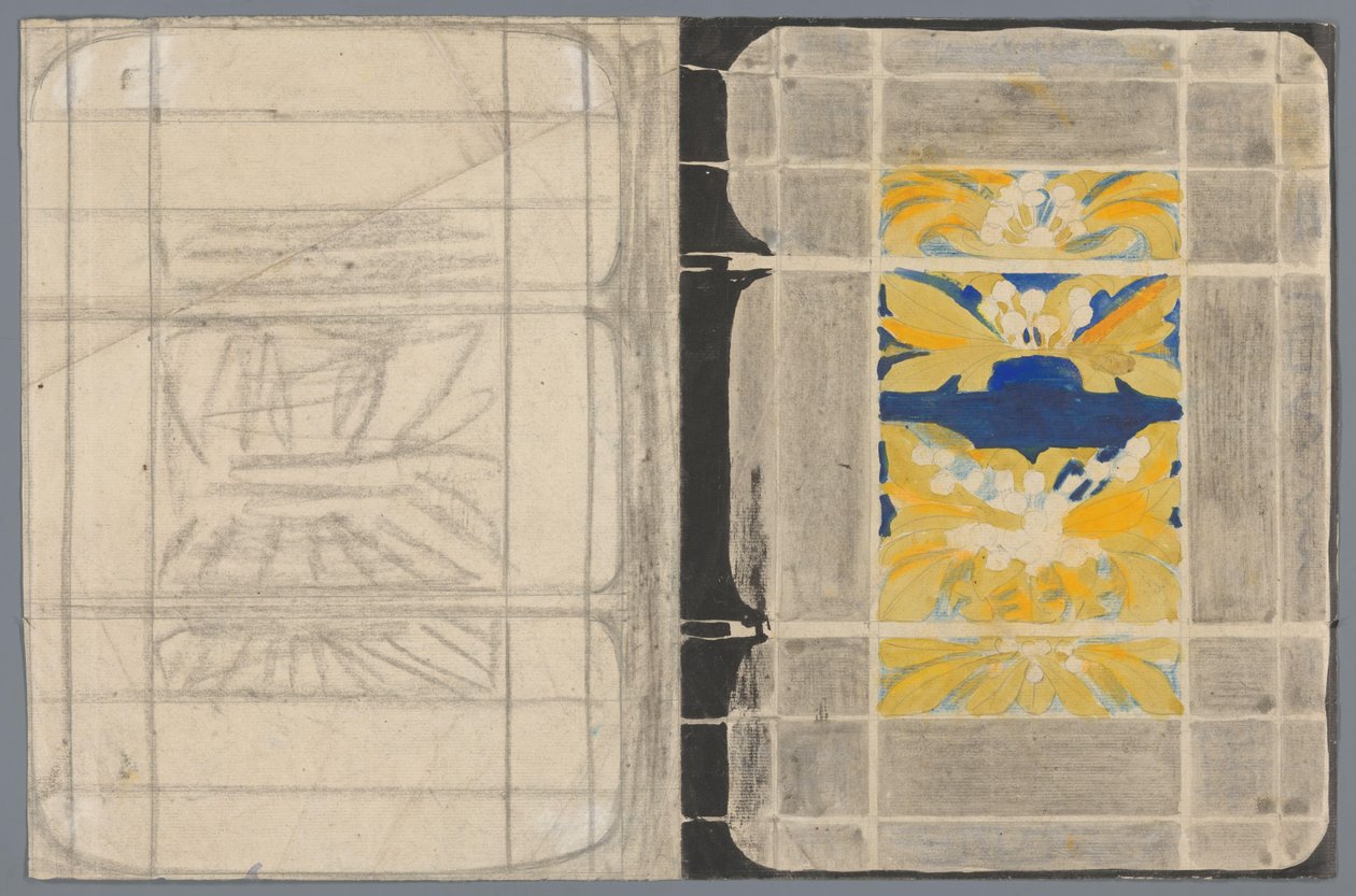 Entwurf für einen Buchumschlag mit Blumenmotiv da Carel Adolph Lion Cachet