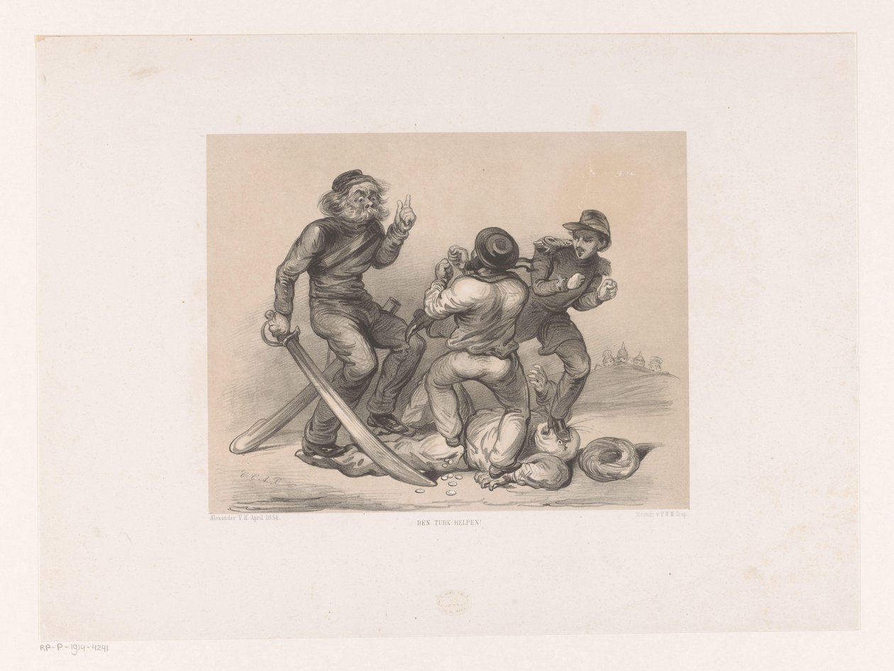 Tre uomini in combattimento calpestano un turco da Carel Christiaan Antony Last