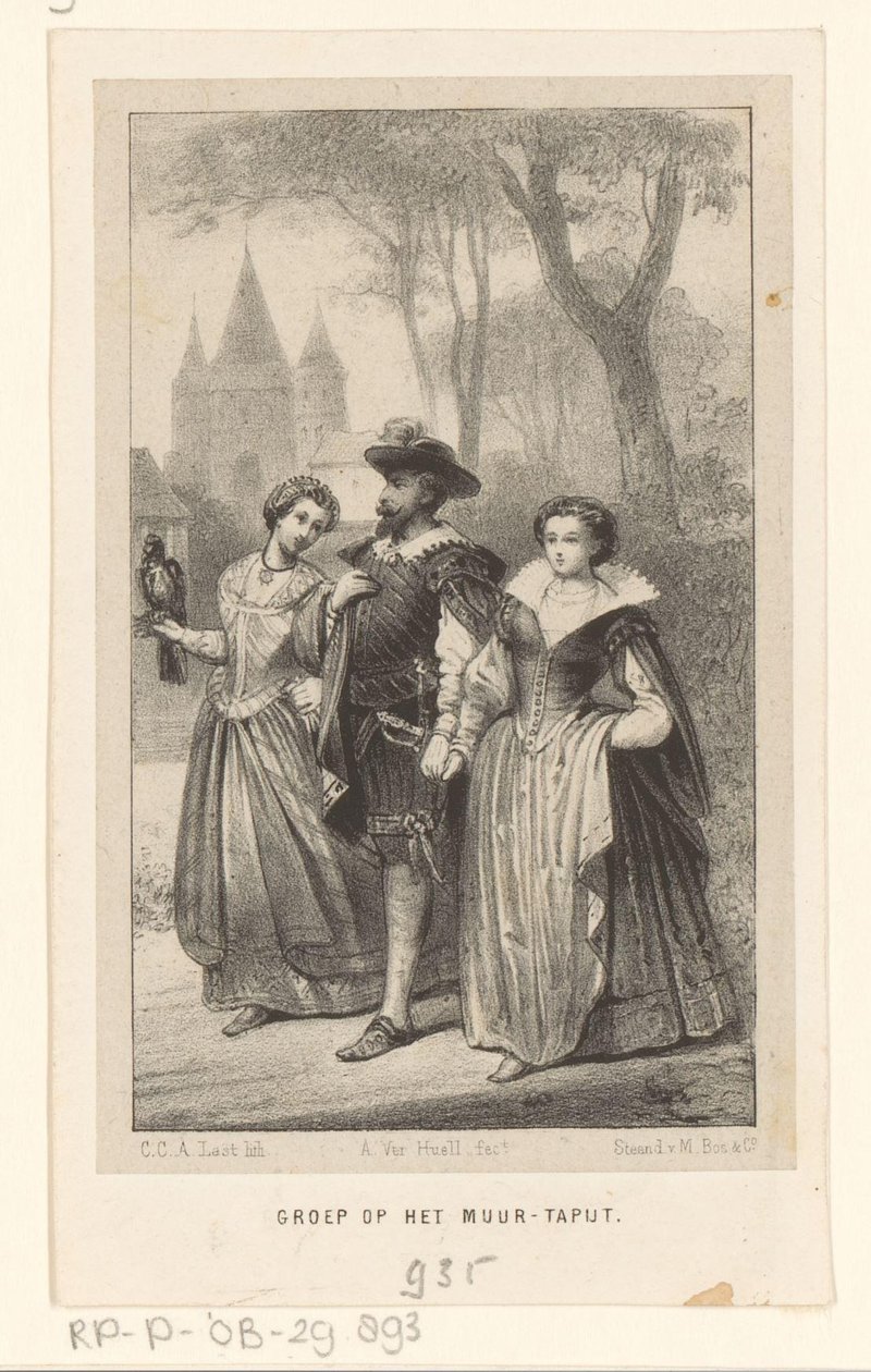 Uomo con due donne al braccio da Carel Christiaan Antony Last