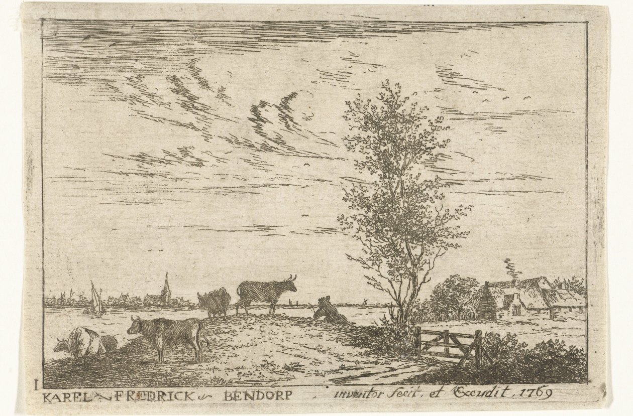 Paesaggio fluviale con mucche da Carel Frederik Bendorp (I)