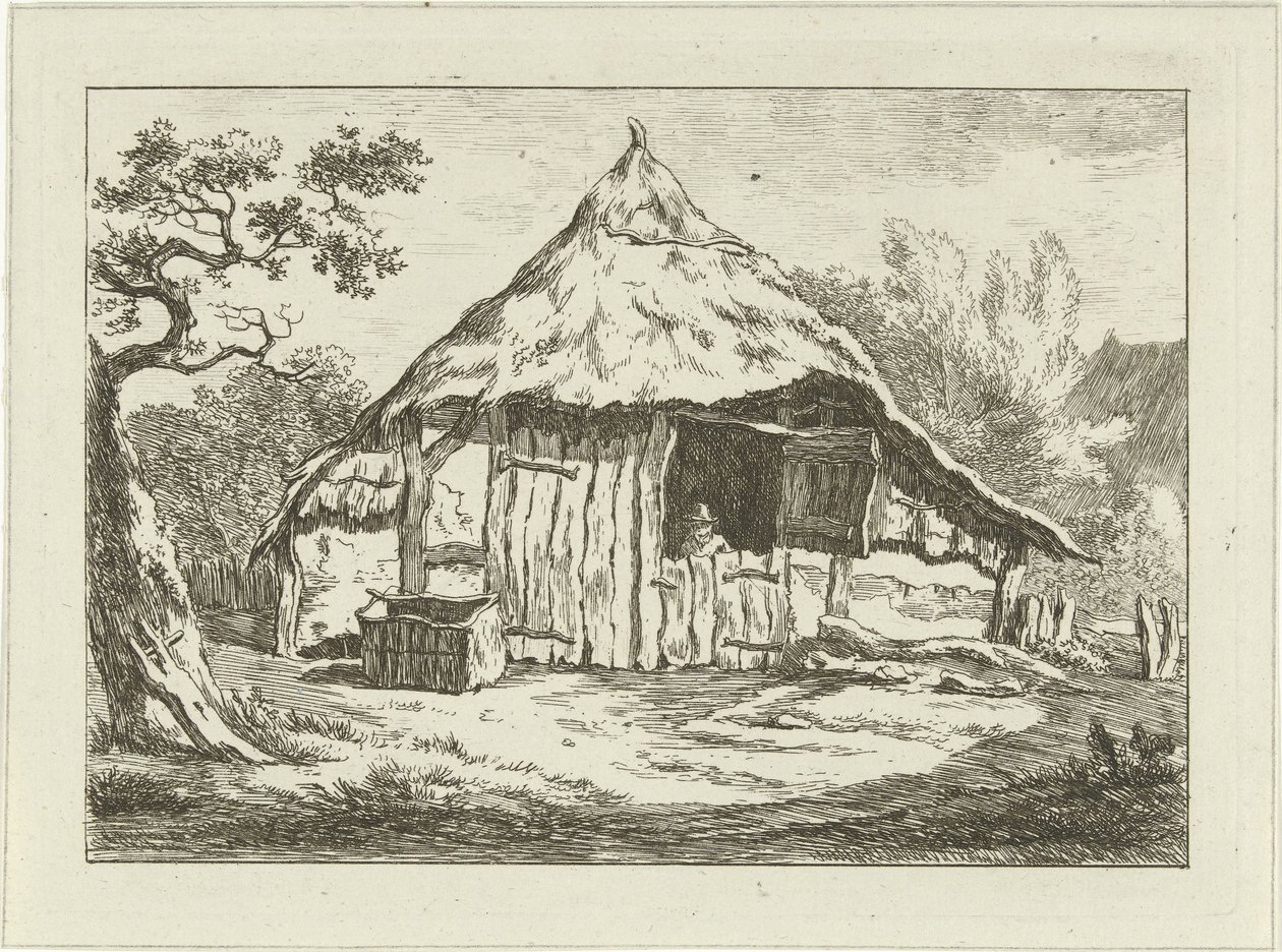 Fienile con porta superiore aperta, Paesaggi (1-6) (titolo della serie) da Carel Lodewijk Hansen