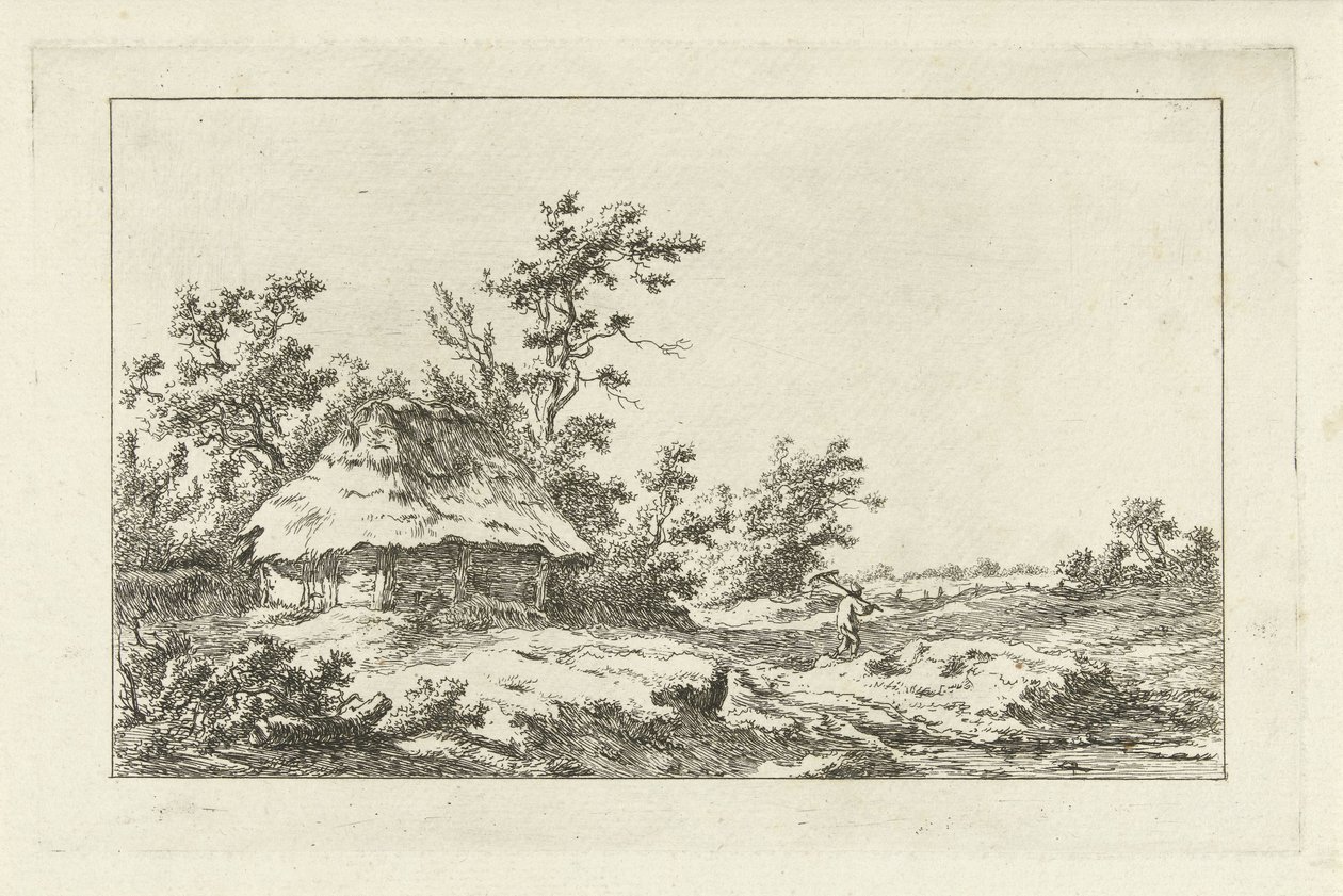 Uomo con rastrello presso un fienile da Carel Lodewijk Hansen