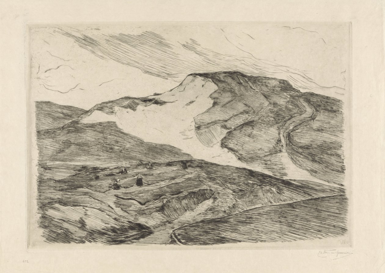 Vista delle dune con donne che stendono reti da Carel Nicolaas Storm van 