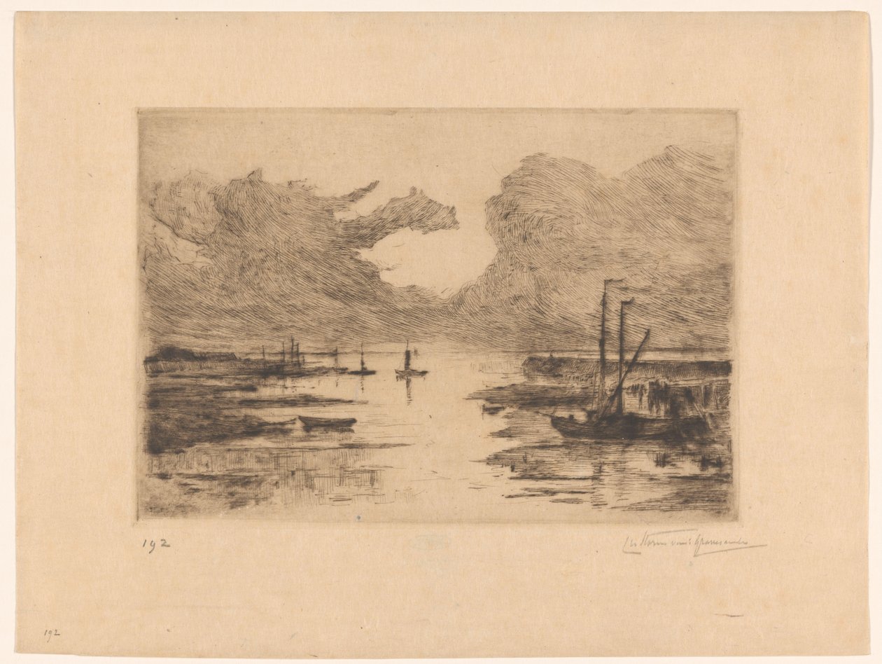 Porto di Bergen op Zoom con bassa marea da Carel Nicolaas Storm van 