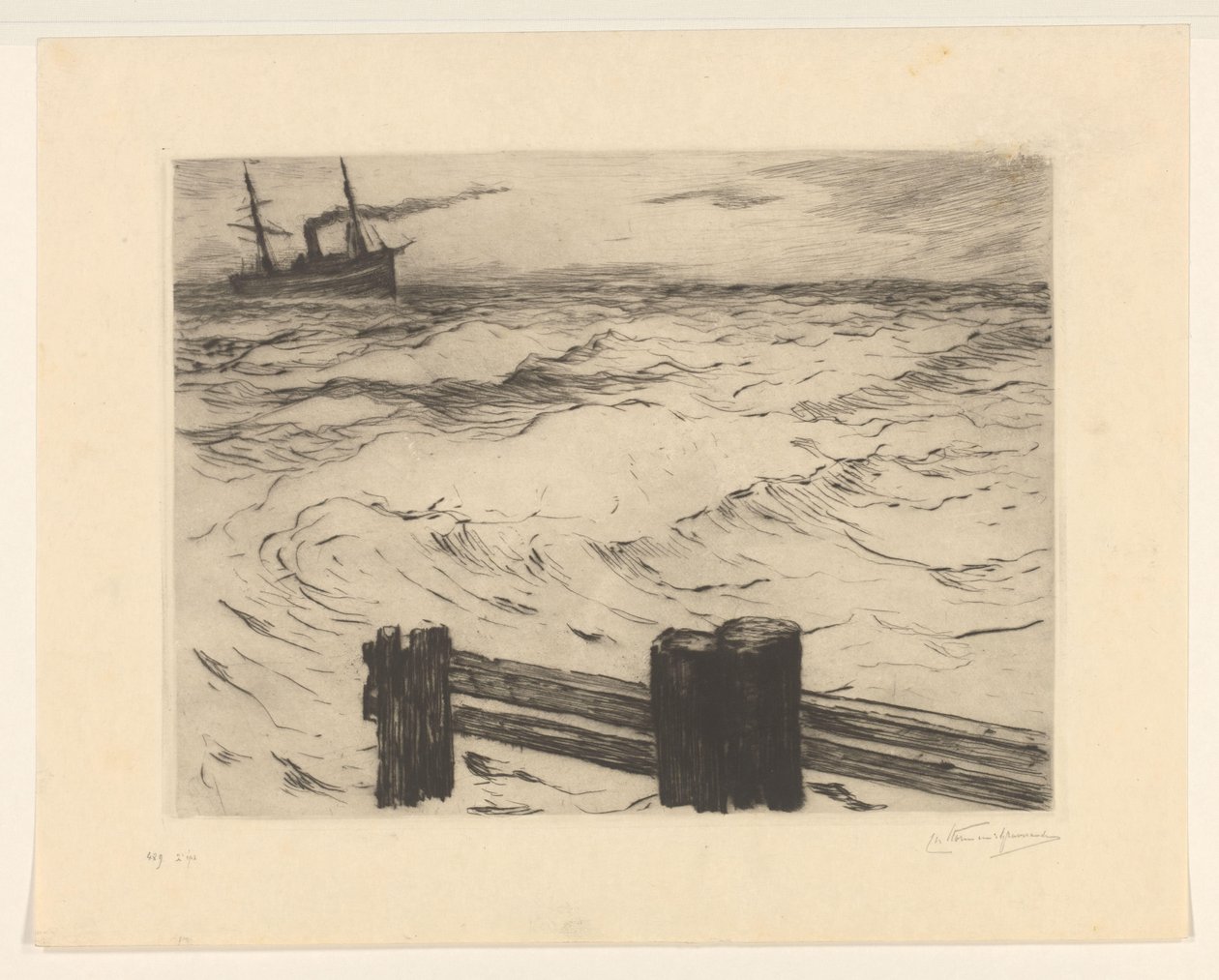 Nave a vapore in mare da Carel Nicolaas Storm van 