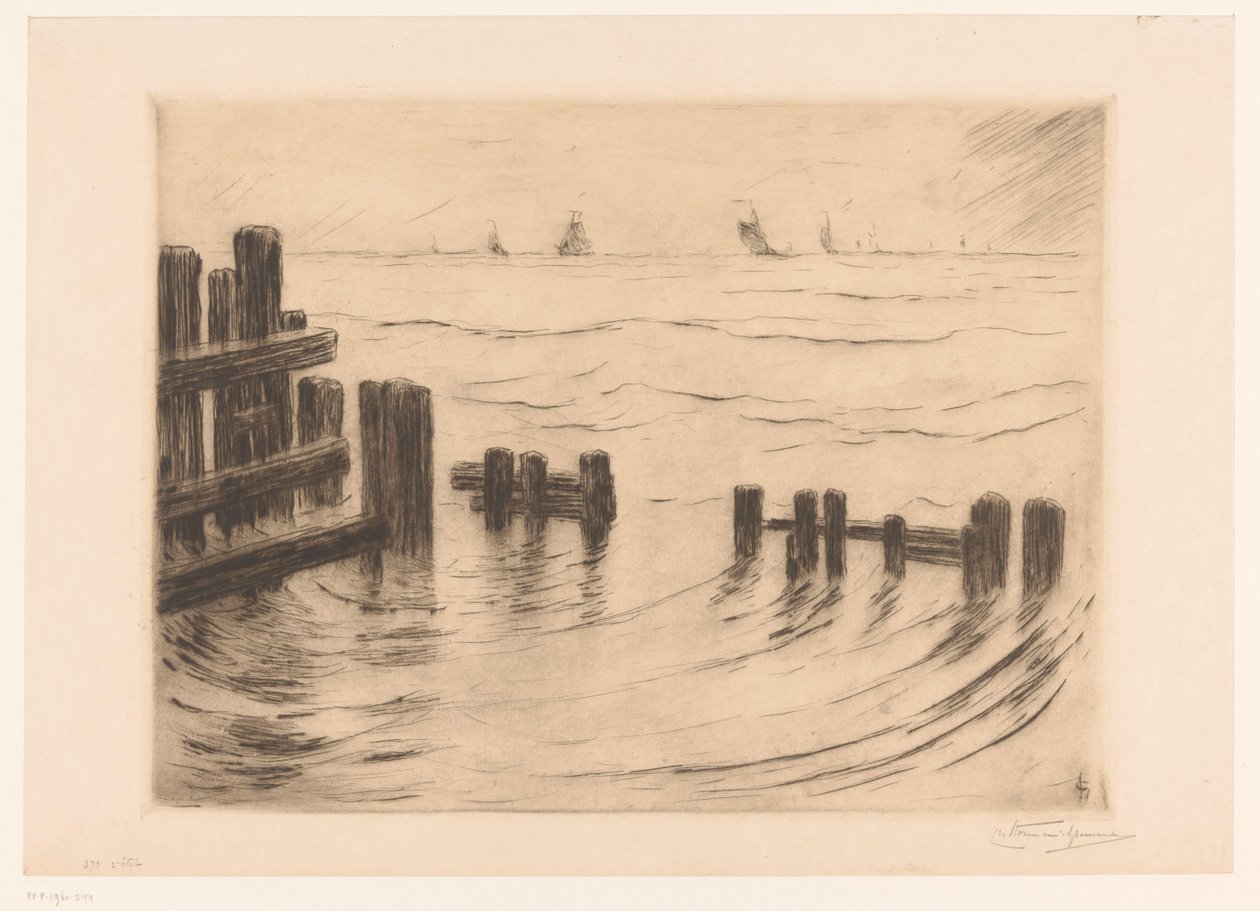 Vista sul mare con frangiflutti a Vlissingen da Carel Nicolaas Storm van 