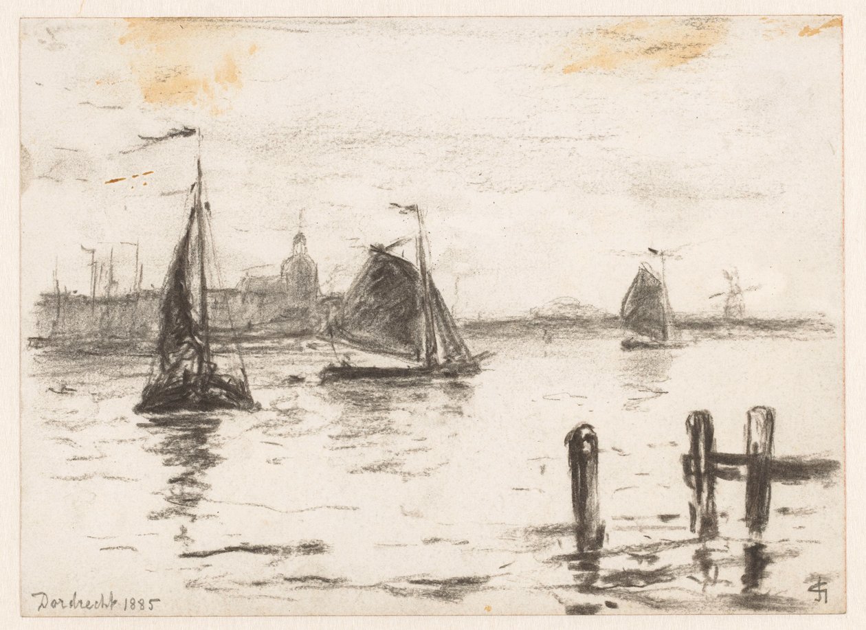 Barche da pesca sulla Mosa davanti a Dordrecht da Carel Nicolaas Storm van 
