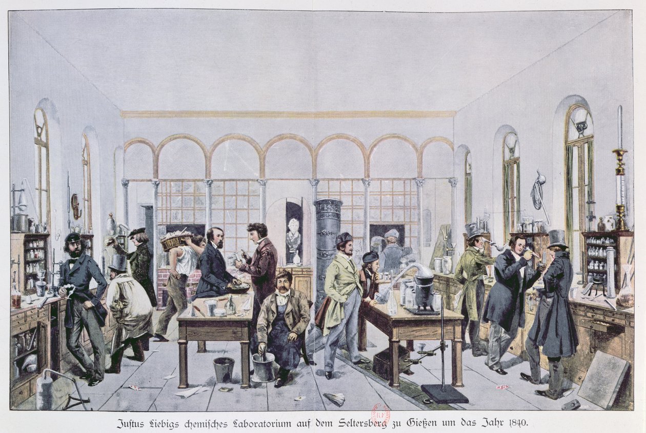 Veduta del laboratorio di chimica del Barone Justus von Liebig c.1840 a Giessen da Carl Friedrich Wilhelm Trautschold