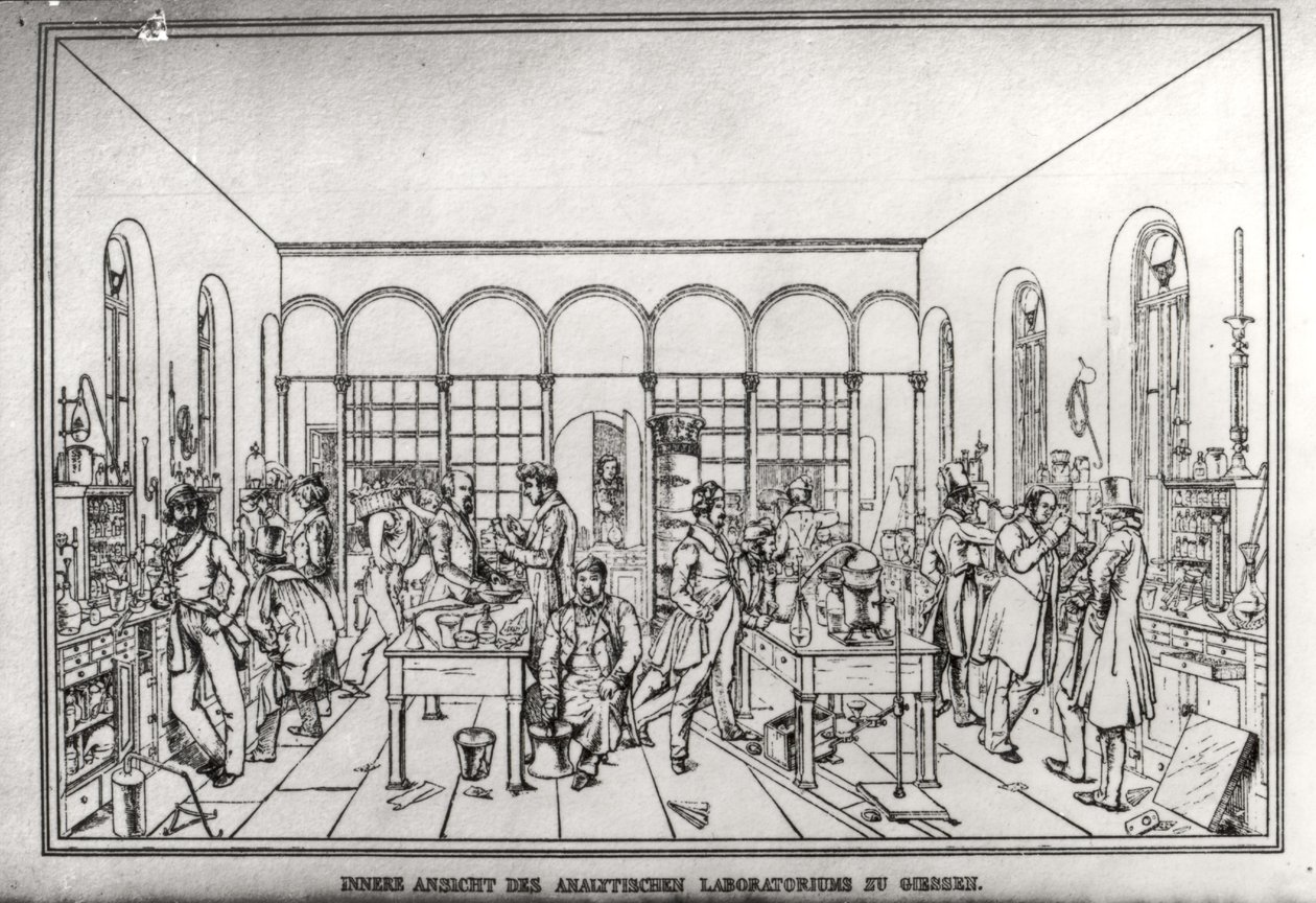 Veduta del laboratorio di chimica del Barone Justus von Liebig (1803-73) a Giessen da Carl Friedrich Wilhelm Trautschold