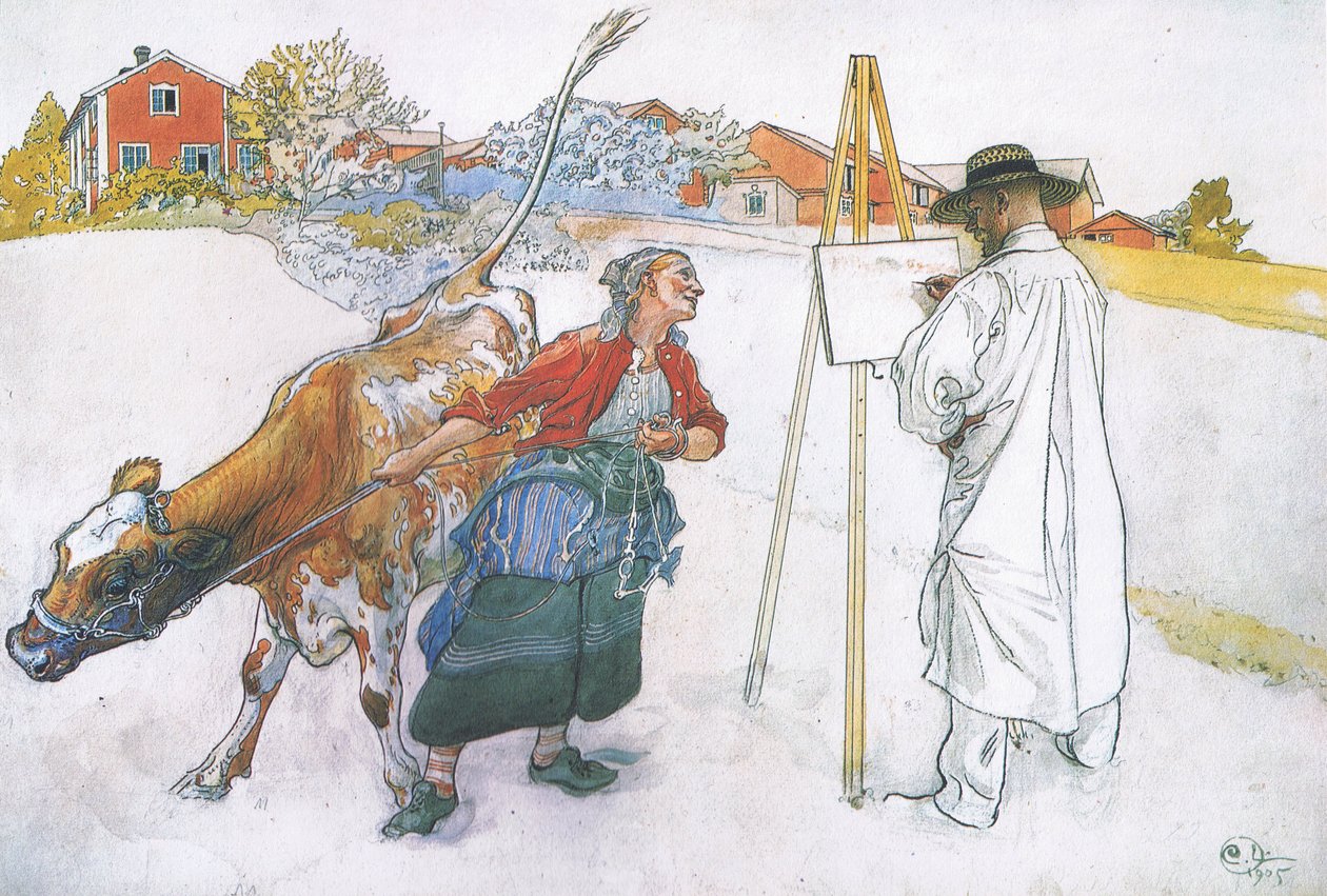 Arrivò Joanna conducendo Blomma la mucca da Carl Larsson