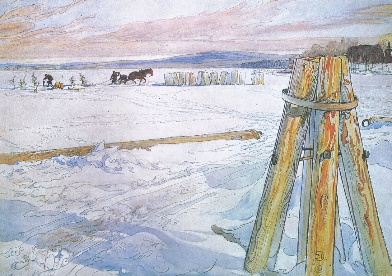 Johan ha preso Brunte (cavallo) per raccogliere blocchi di ghiaccio da Carl Larsson