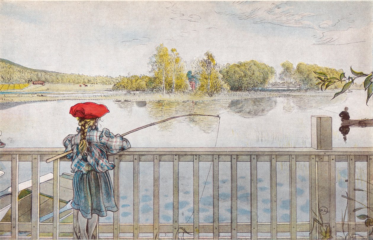 Lisbeth che pesca da Carl Larsson