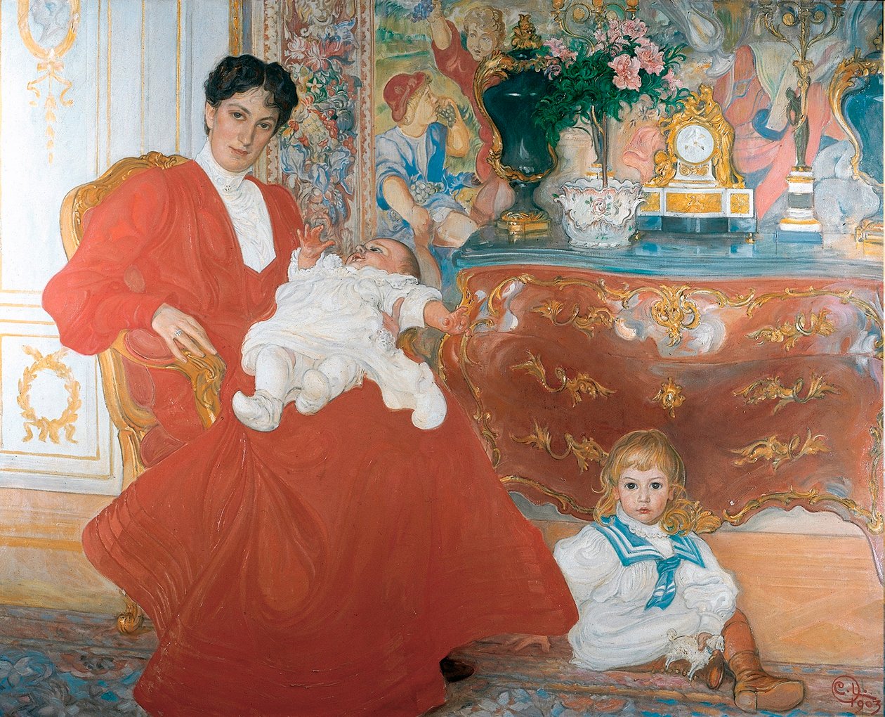 Signora Dora Lamm e i suoi due figli maggiori da Carl Larsson